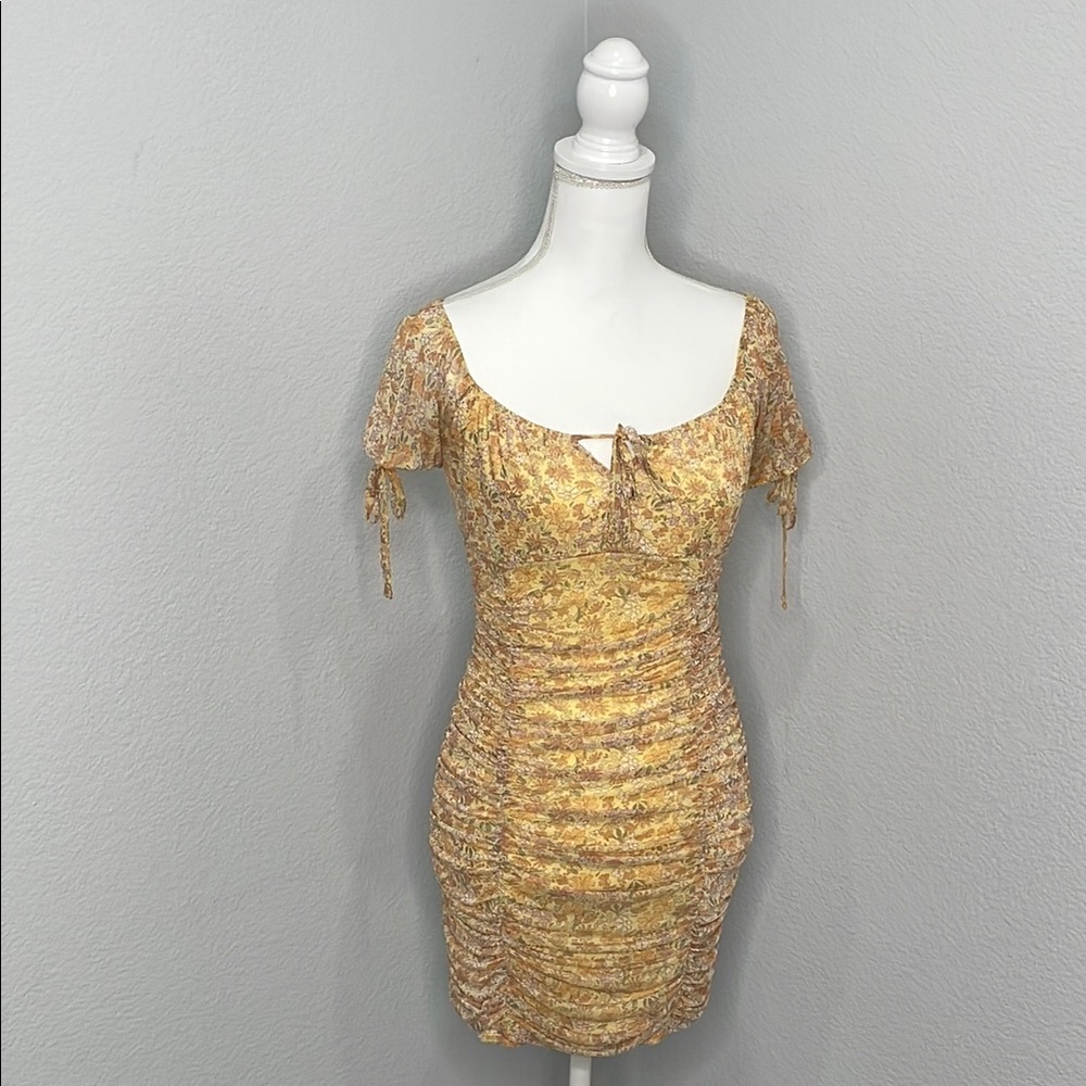 N.Y.L.A. Gold Ruched Bodycon Mini Dress
